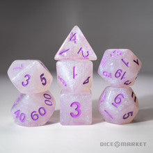 7pc Fine Glitter with Purple Ink Polyhedral Dice Set